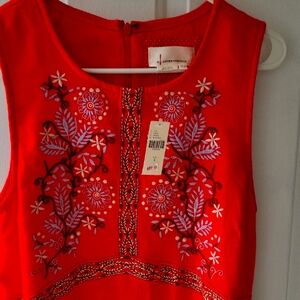 Red Embroidered Sleeveless Top